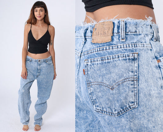 90s Levi's Acid Wash High Rise Jeans Tapered Denim Men's Large 36