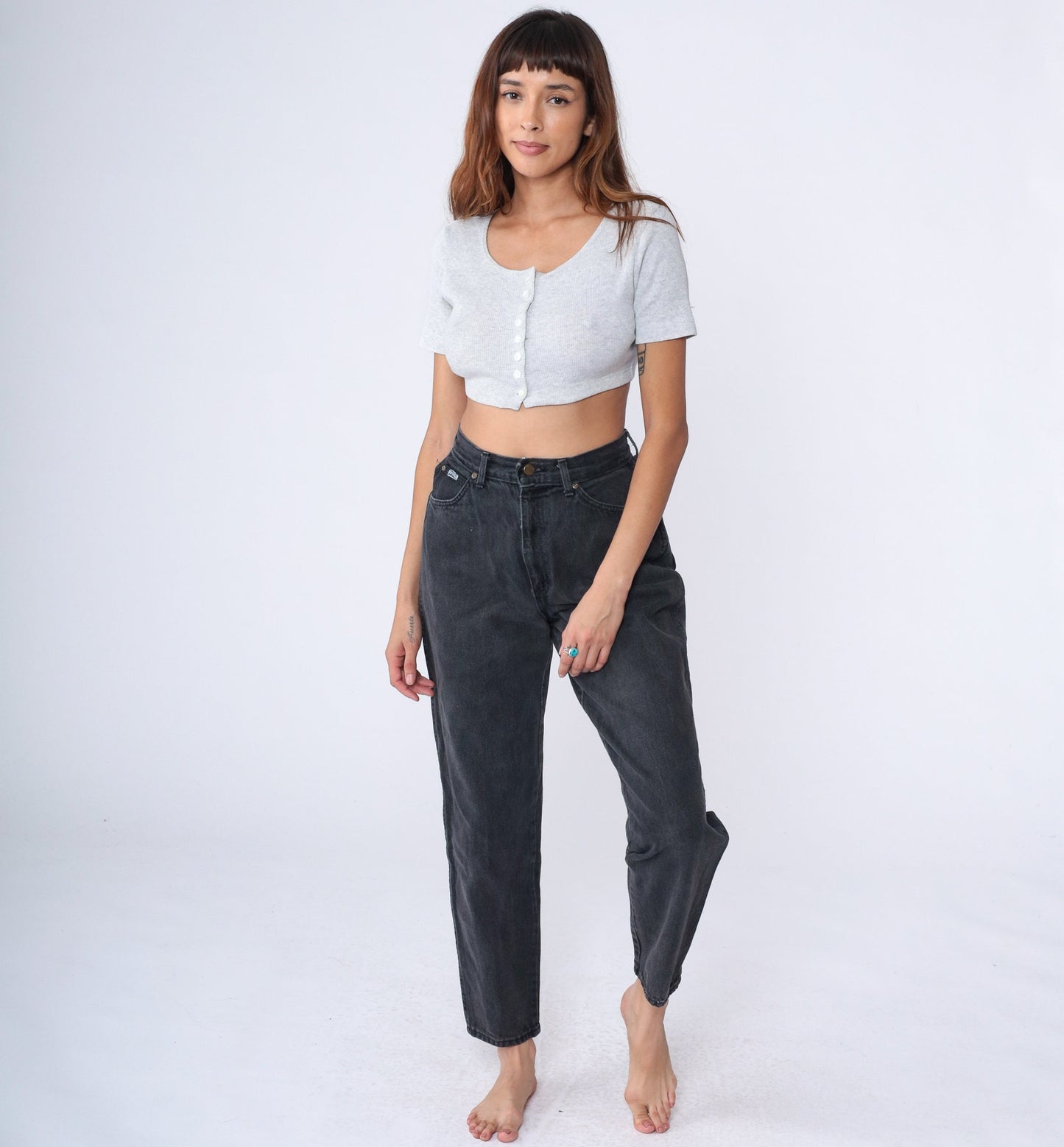 90s Black Tapered High-Waist Jeans Denim Mom Fit Small 28