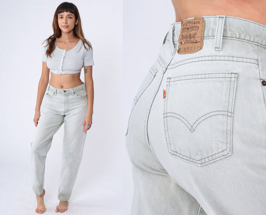 90s Levi's 550 Light Grey Denim Jeans High Rise Relaxed Tapered Men's 32x32