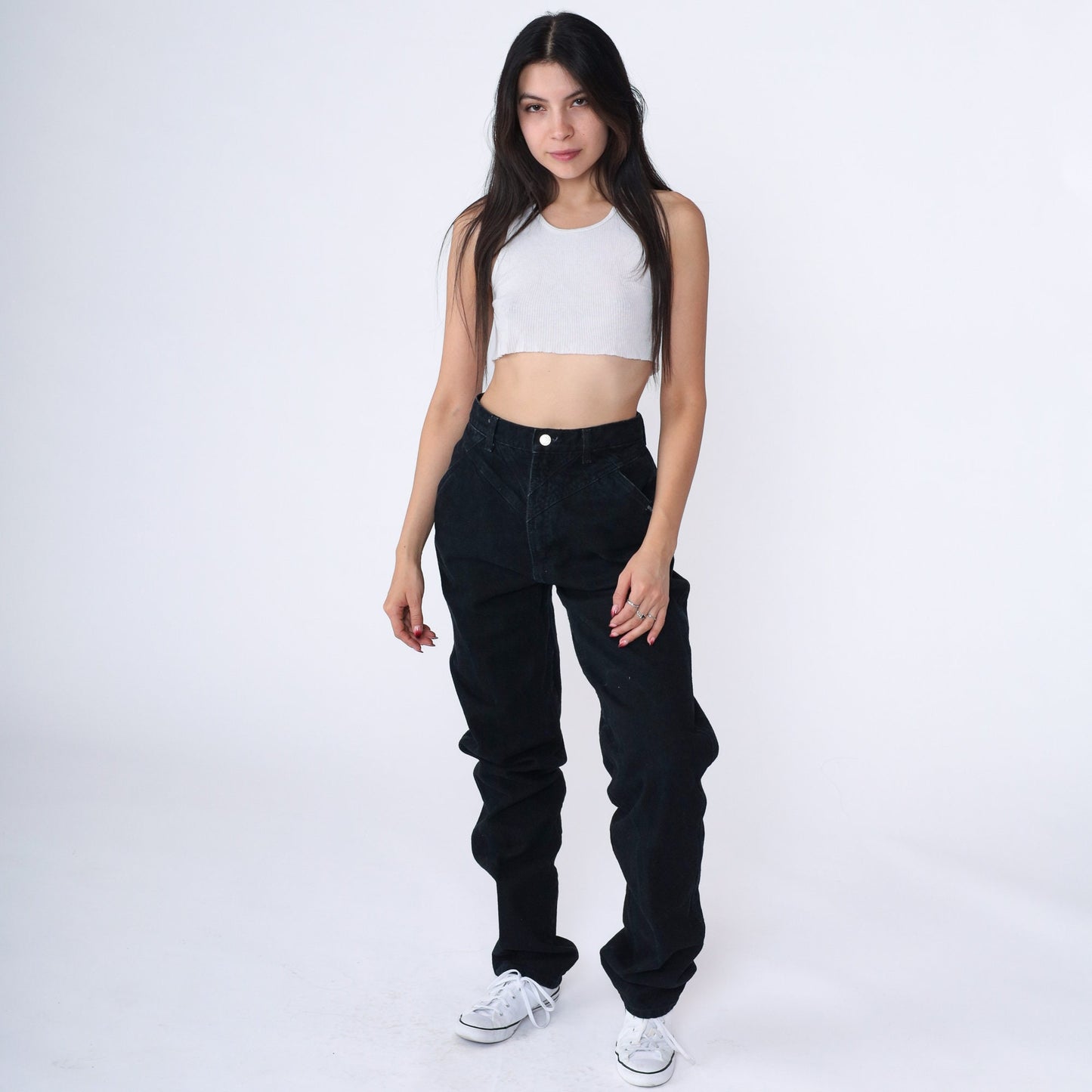 90s Rocky Mountain Black Denim High Waisted Jeans Tapered Leg Small
