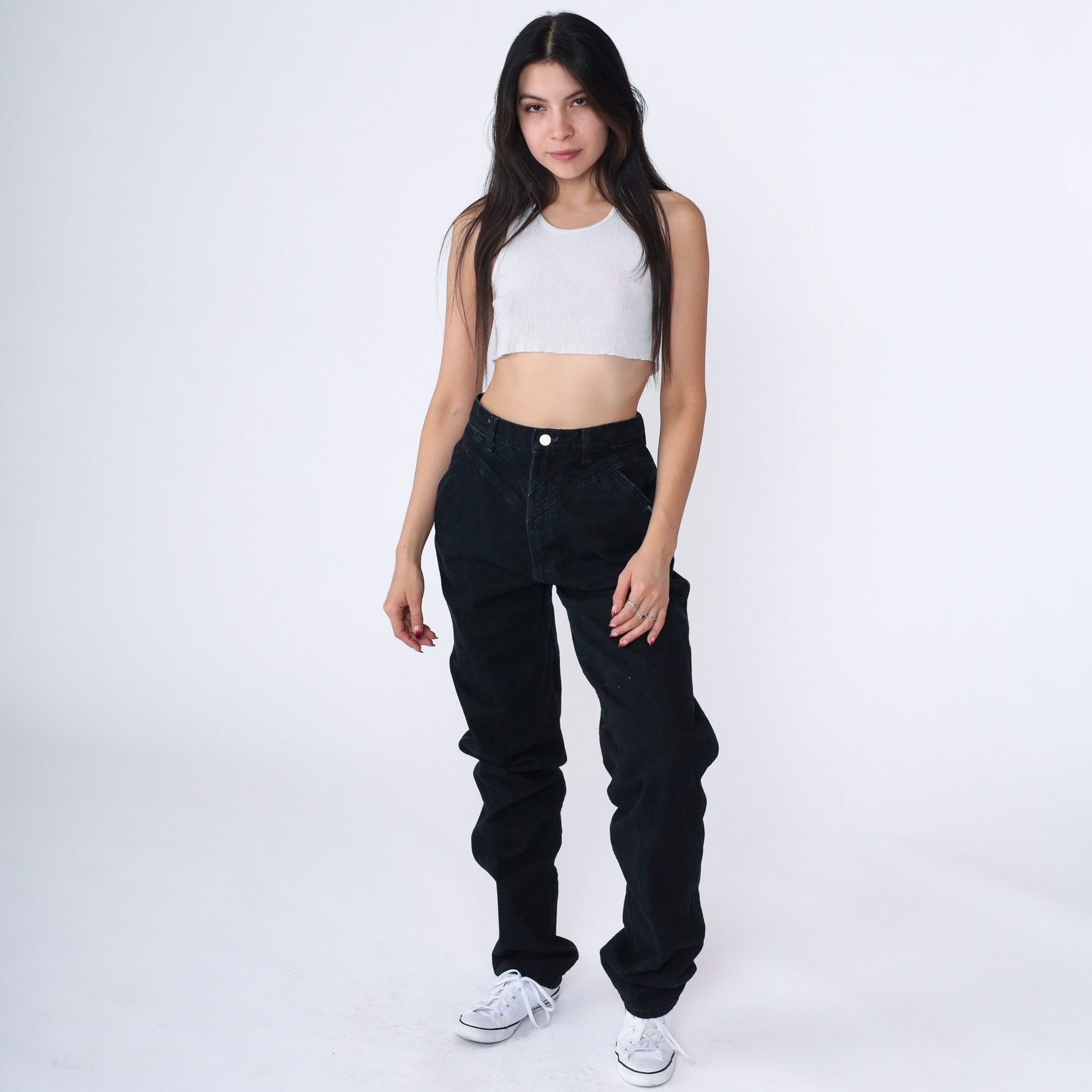 90s Rocky Mountain Black Denim High Waisted Jeans Tapered Leg Small