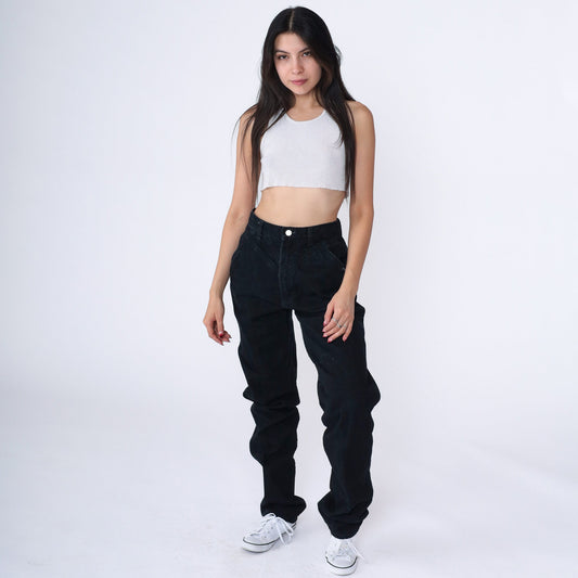 90s Rocky Mountain Black Denim High Waisted Jeans Tapered Leg Small