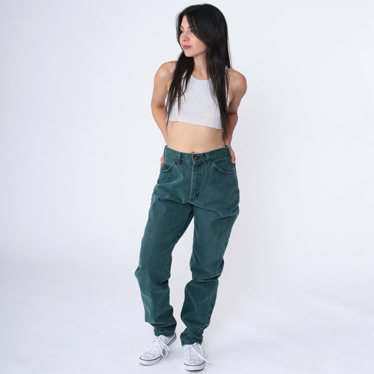 90s Lee Dark Green Tapered High-Waist Jeans Cotton Denim Small