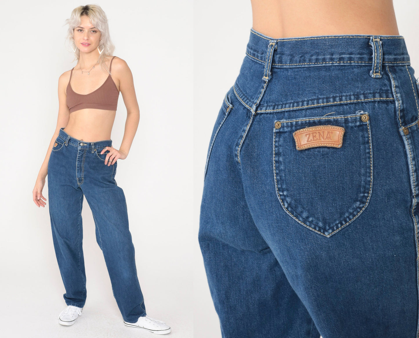 90s Zena High Waist Straight Leg Mom Jeans Blue Denim Small 27
