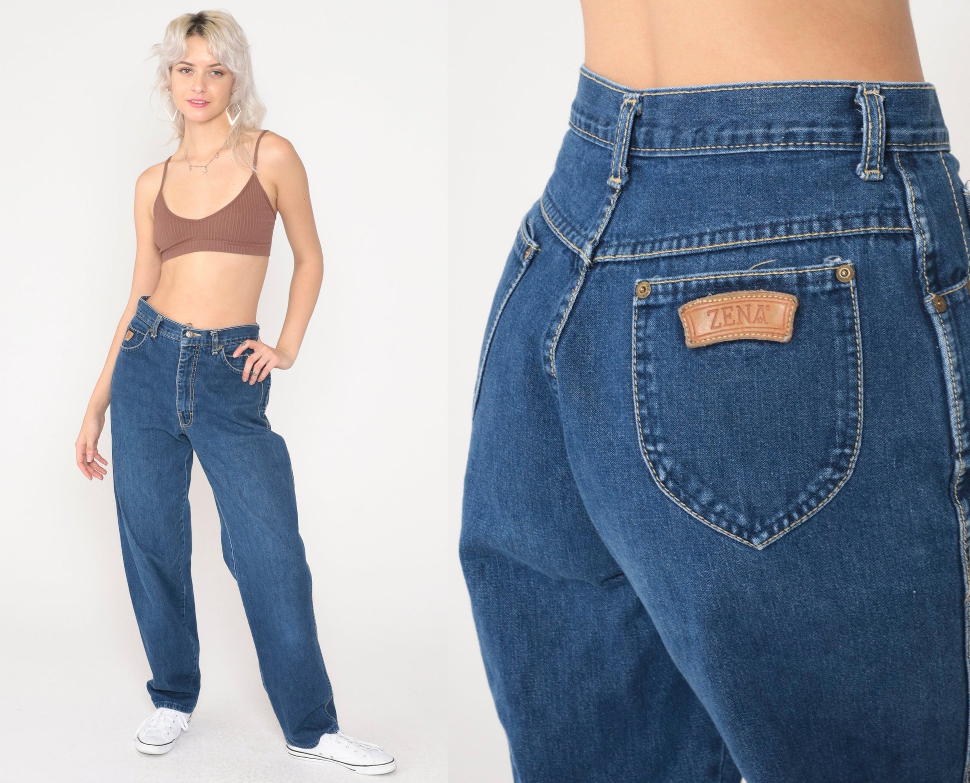90s Zena High Waist Straight Leg Mom Jeans Blue Denim Small 27