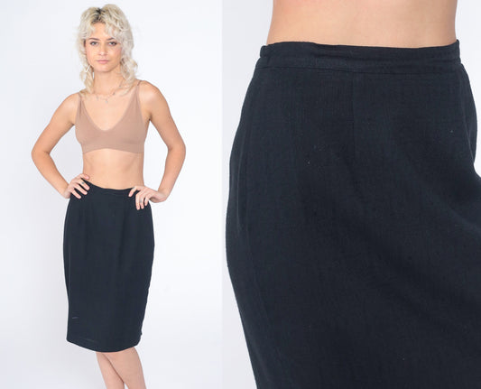 90s Black Pencil Mini Skirt High Waist Small S
