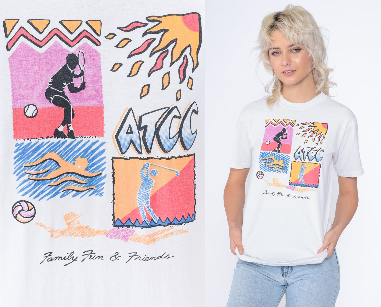 90s ATCC Graphic T-Shirt Family Fun Friends Charity Tee White Small