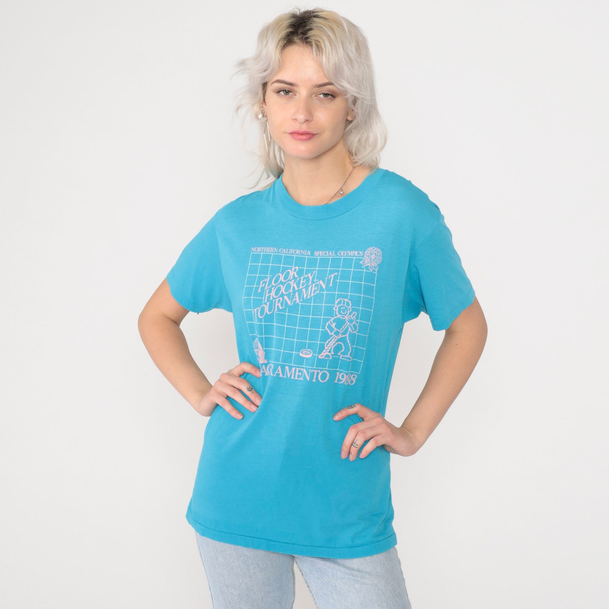 1988 Northern California Special Olympics Floor Hockey Tournament Tee Blue Medium