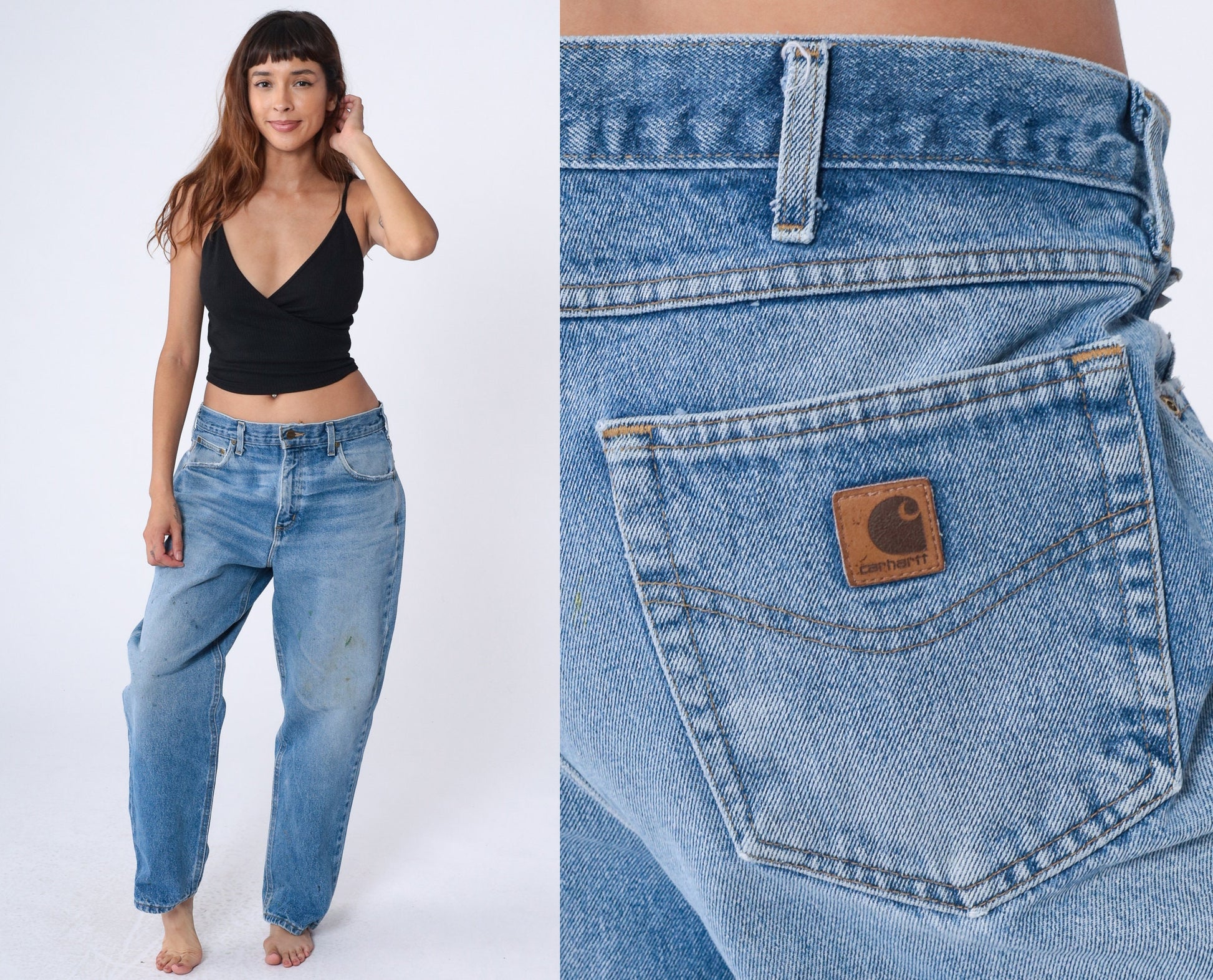 90s Carhartt Workwear Jeans Distressed Paint Splatter Blue Denim 36x30