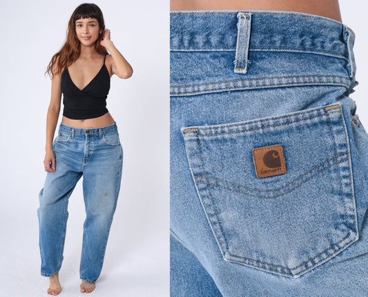 90s Carhartt Workwear Jeans Distressed Paint Splatter Blue Denim 36x30