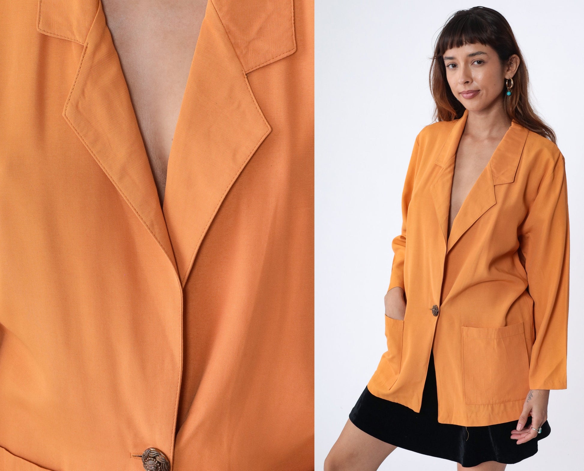 90s Orange Blazer Single Button Jacket Women's Medium M