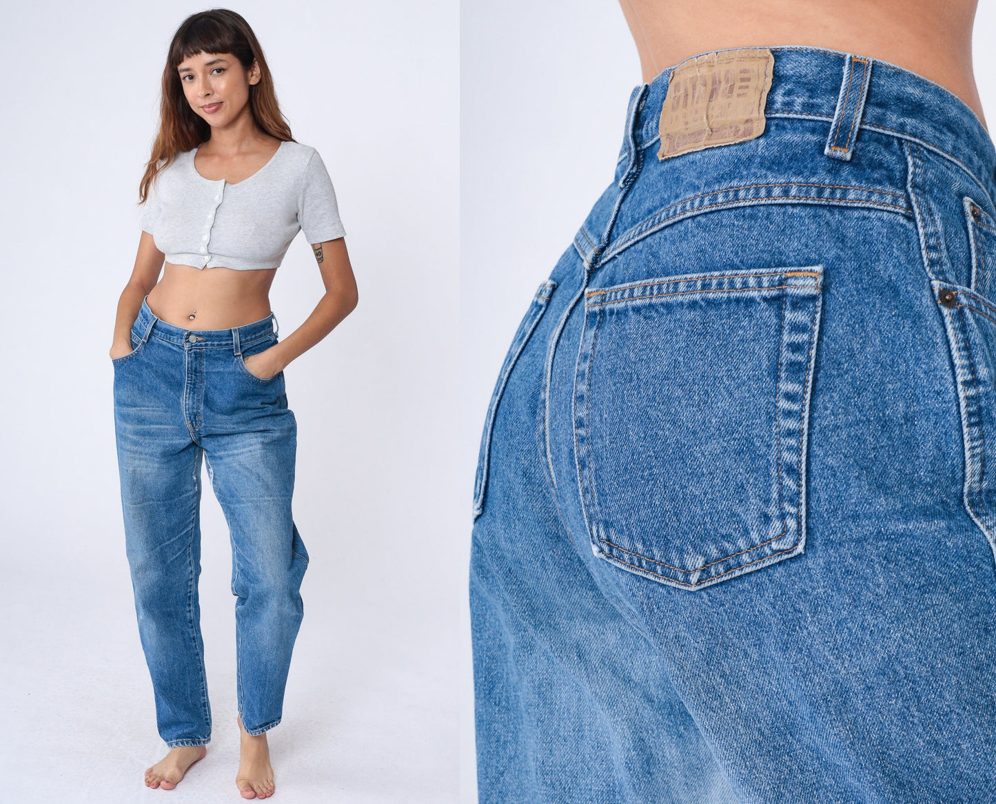 90s Gitano High Waisted Tapered Jeans Blue Denim Mom Jeans Large