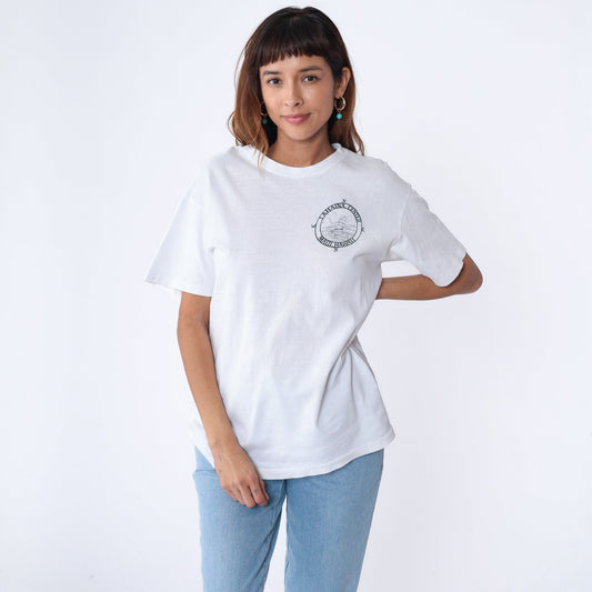 90s Lahaina Center Hawaii Graphic T-Shirt Wooden Ship Compass White Cotton Medium