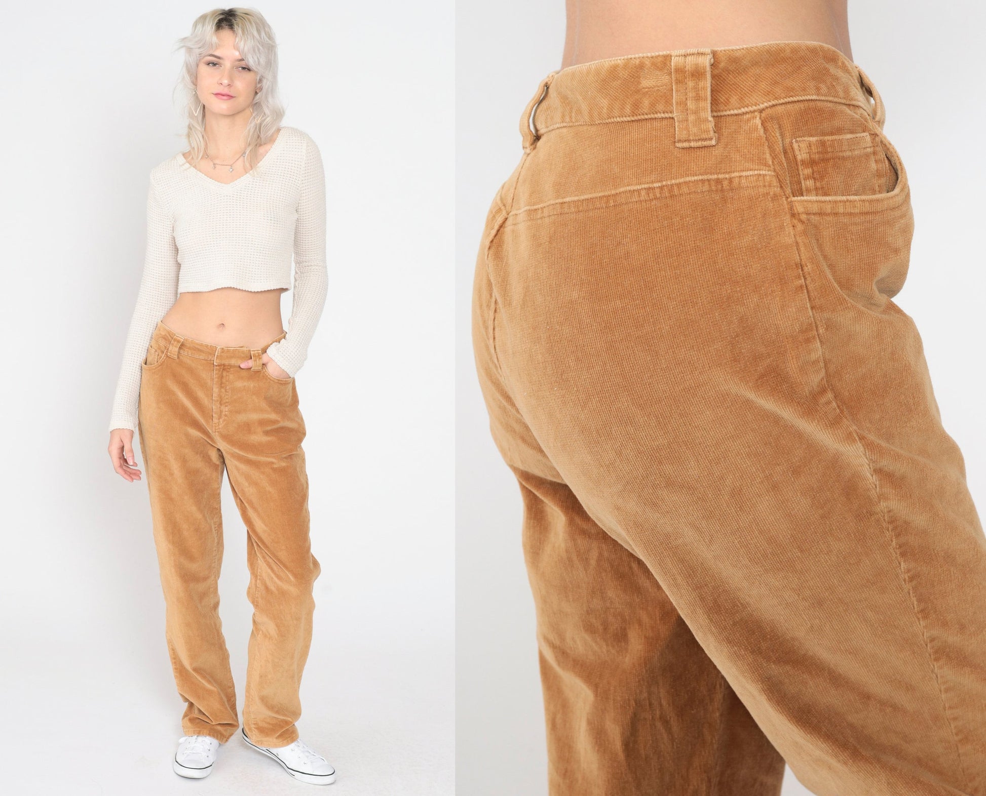 00s St. John's Bay Golden Brown Corduroy Pants Straight Leg Mid Rise Small 6
