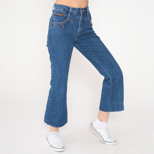 80s Carrera Flared Jeans Blue Denim Mid Rise 23 Waist XXS