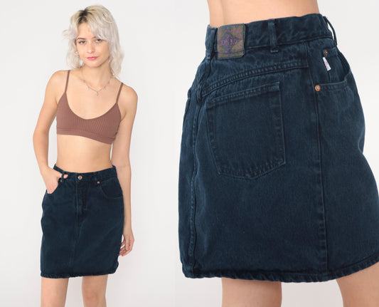 90s Jokko Black Denim Mini Skirt High Waisted Small