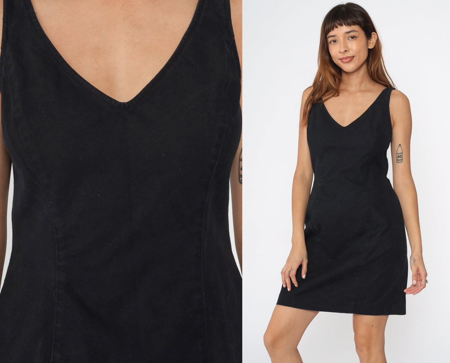 00s Nine West Black Mini Sheath Dress V-Neck Sleeveless Cotton Medium 8