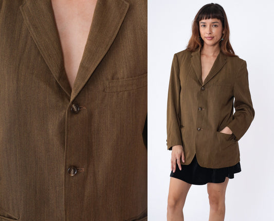70s Brown Wool Blend Blazer Jacket Men's Medium