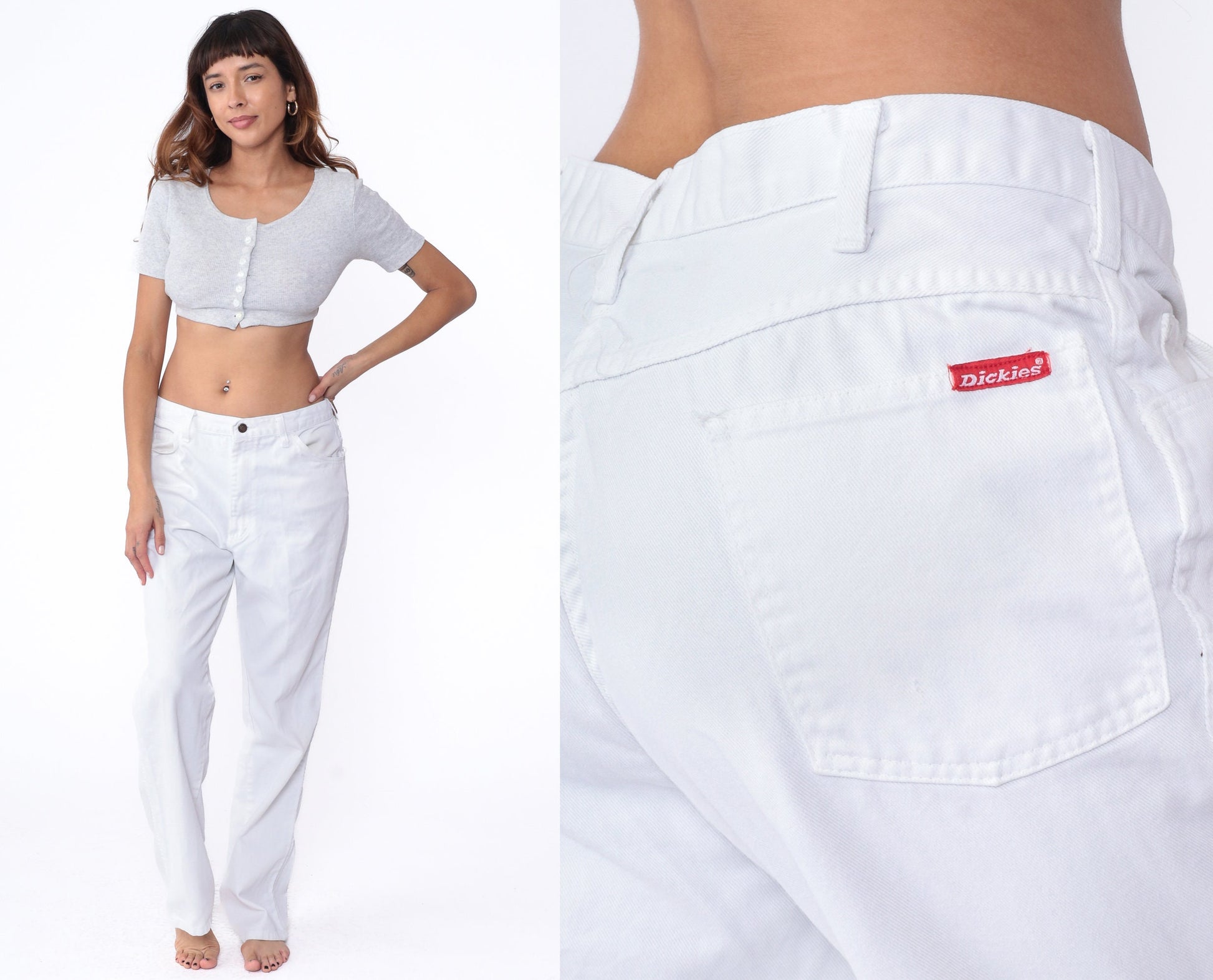 Dickies White Denim Jeans High Rise Straight Leg Workwear 00s Men's Large 36x34