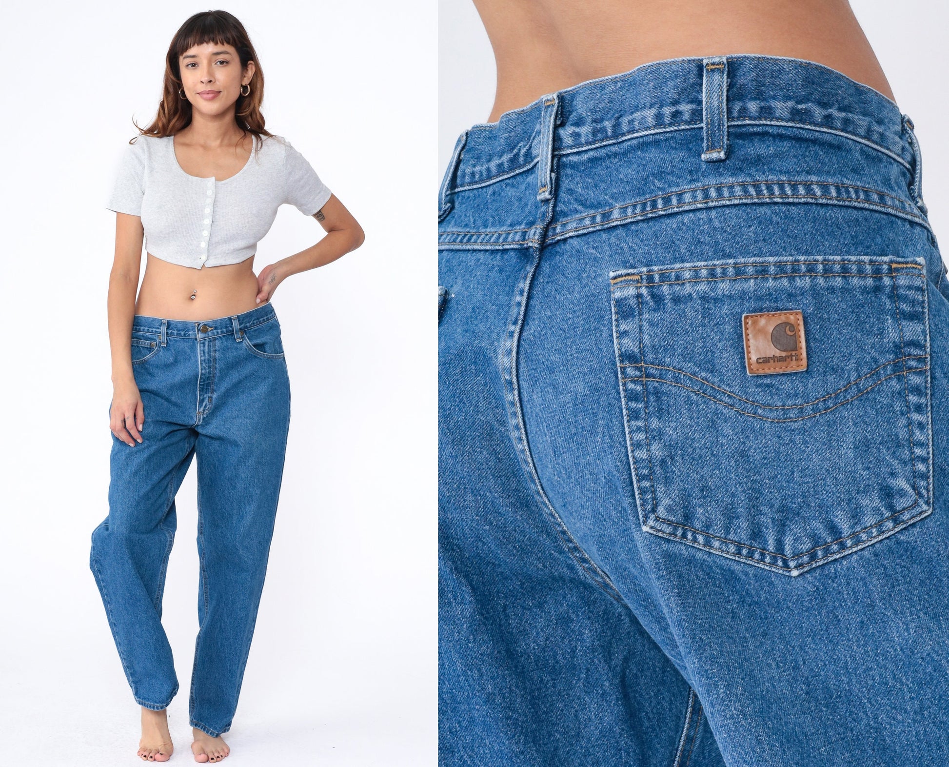 Carhartt 00s Workwear Jeans Blue Denim High Waist Relaxed Tapered Men's 36x30