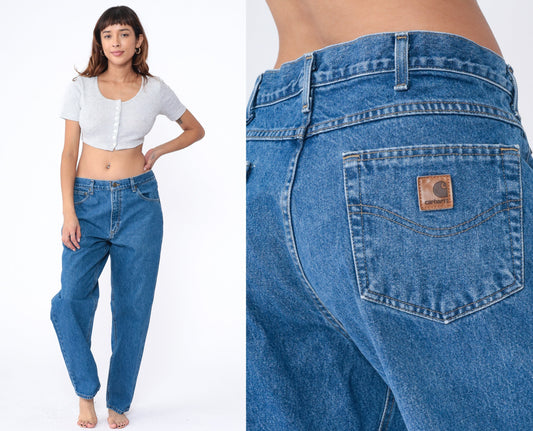 Carhartt 00s Workwear Jeans Blue Denim High Waist Relaxed Tapered Men's 36x30