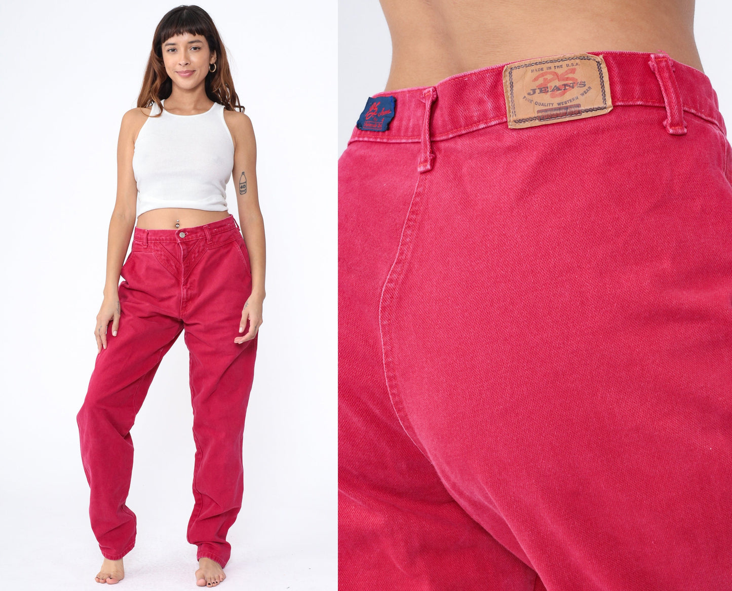 90s Panhandle Slim Red Denim High Waisted Yoke Jeans Tapered Leg Extra Large