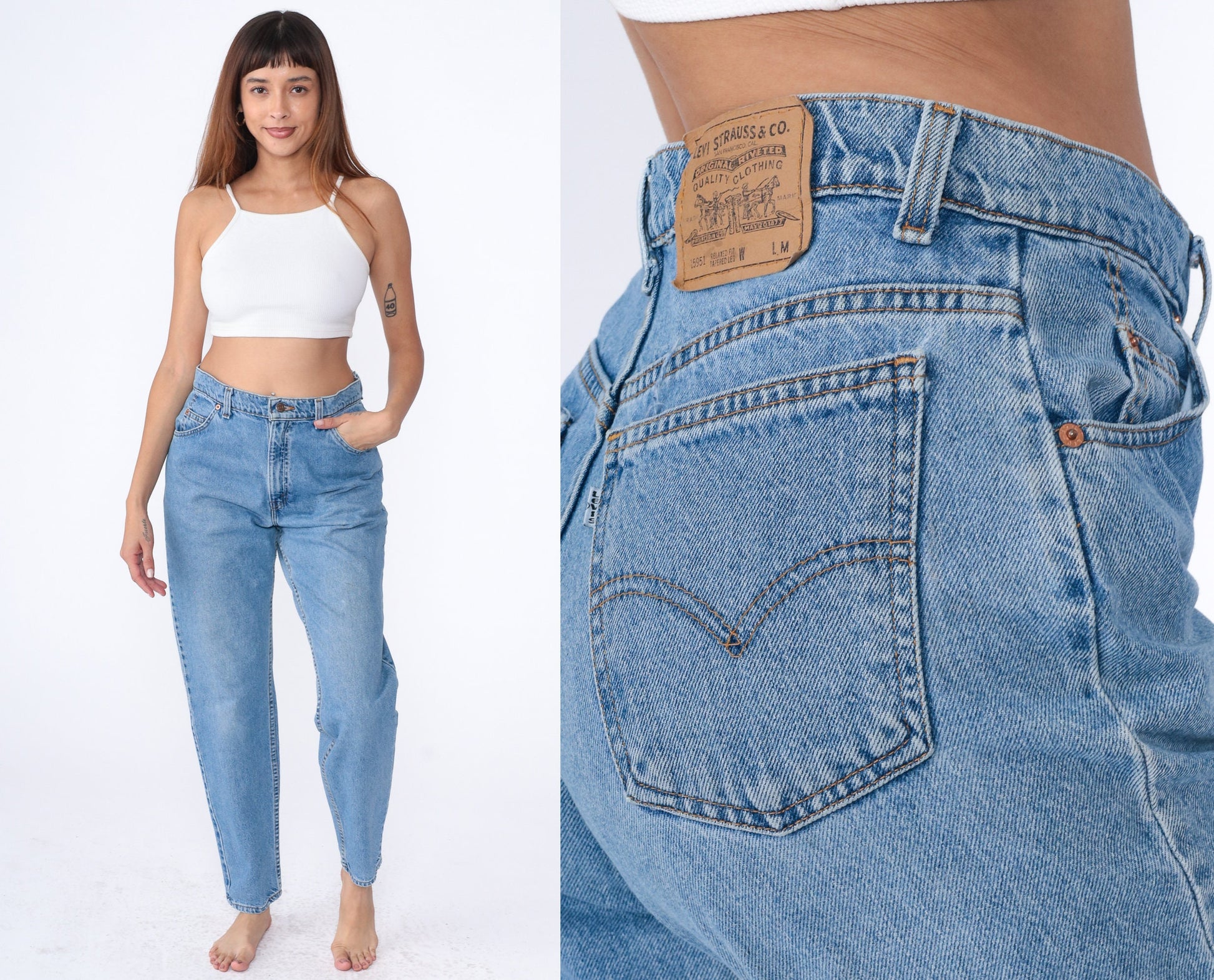 90s Levi's 951 High Waist Tapered Mom Jeans Medium Blue Denim Medium 10