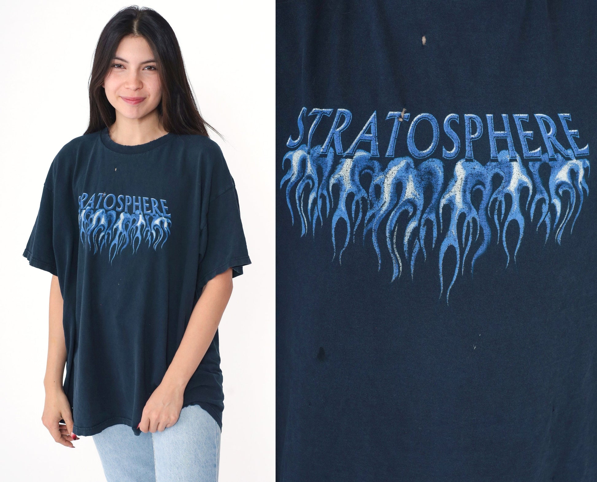 Y2K Stratosphere Las Vegas Flames Graphic Tee Black Extra Large XXL