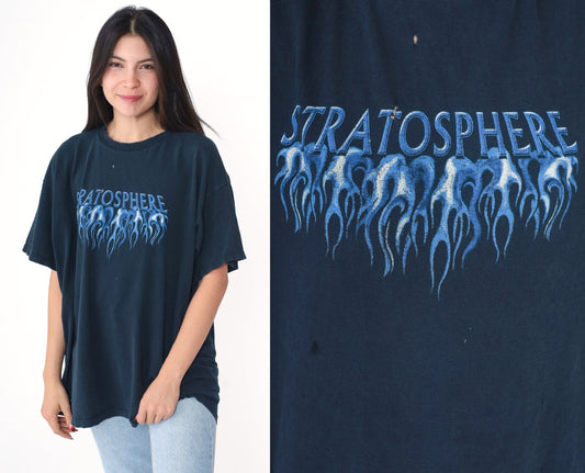 Y2K Stratosphere Las Vegas Flames Graphic Tee Black Extra Large XXL
