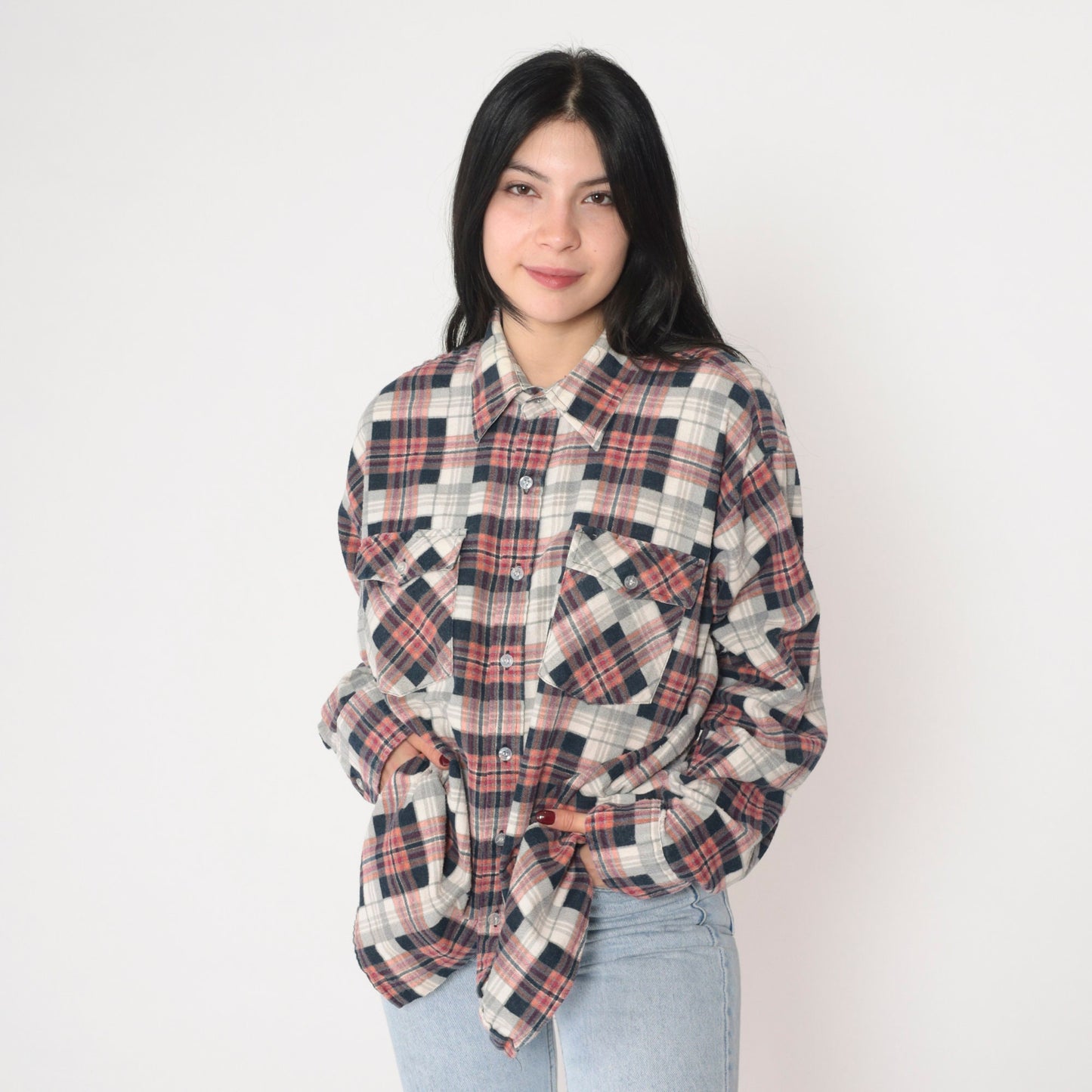 90s Plaid Flannel Button-Up Shirt Long Sleeve Lumberjack Extra Large XL