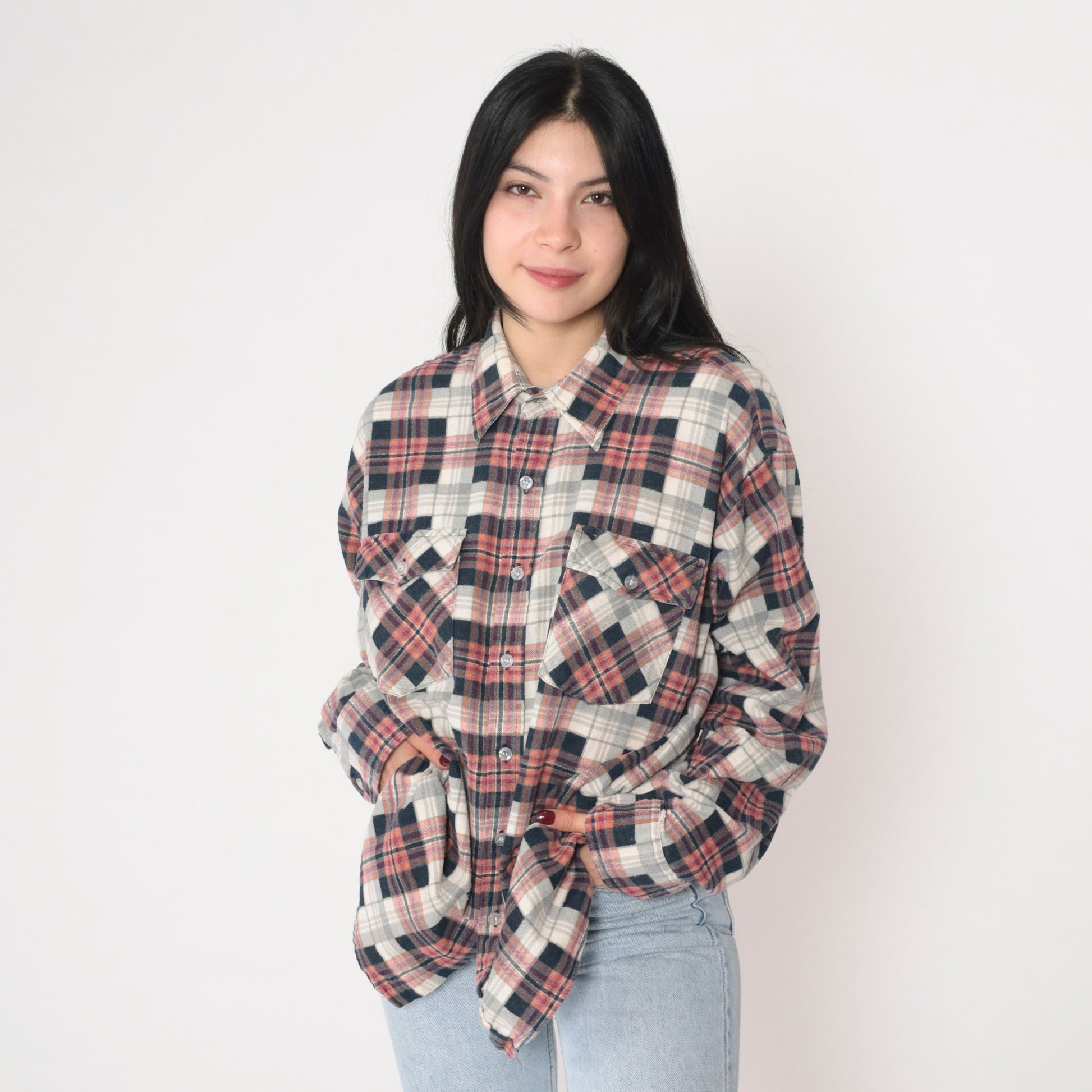 90s Plaid Flannel Button-Up Shirt Long Sleeve Lumberjack Extra Large XL