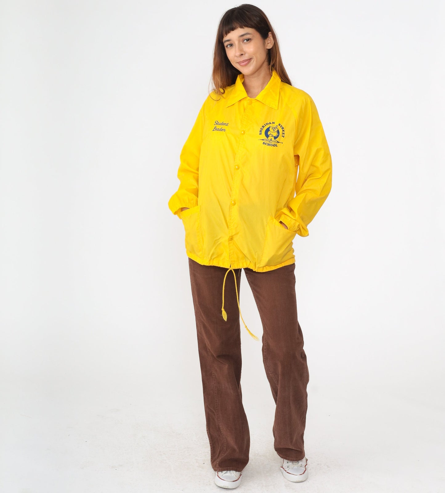 80s Sheridan Street Elementary School Student Leader Windbreaker Yellow Medium