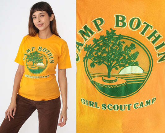 80s Girl Scouts Camp Bothin California T-Shirt Golden Yellow Graphic Small