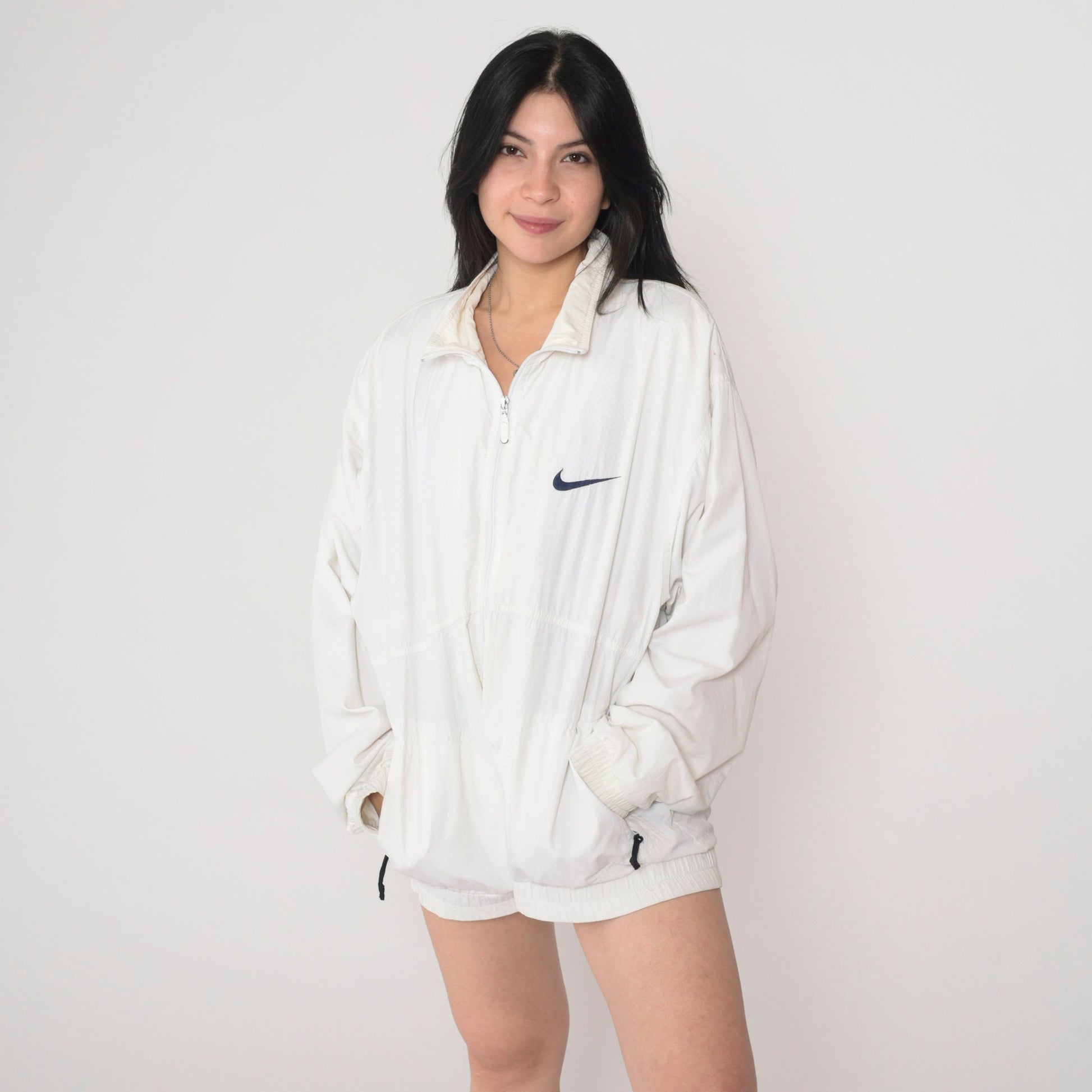 Nike Y2K White Windbreaker Jacket USA Flag Swoosh Nylon Large