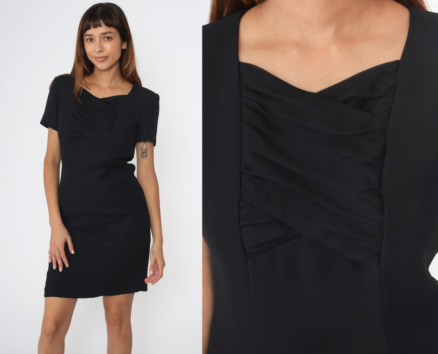 Y2K Black Mini Shift Dress Criss-Cross Bodice Short Sleeve Small 4P