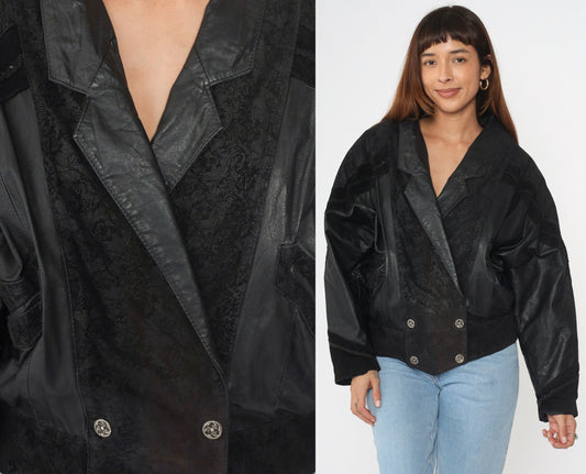 90s G-III Black Leather Jacket Notch Lapel Buttoned Medium