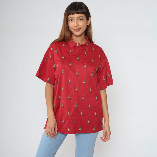 Ralph Lauren Polo 90s Red Sailboat Cotton Button-Up Shirt Large