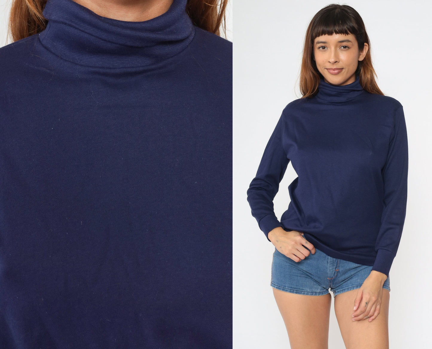 90s Skyr Navy Turtleneck Long Sleeve Cotton Pullover Medium