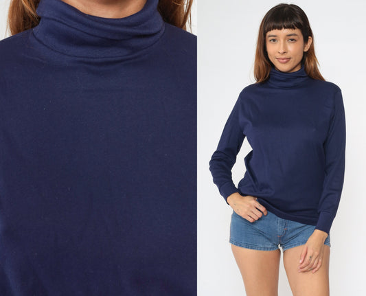 90s Skyr Navy Turtleneck Long Sleeve Cotton Pullover Medium