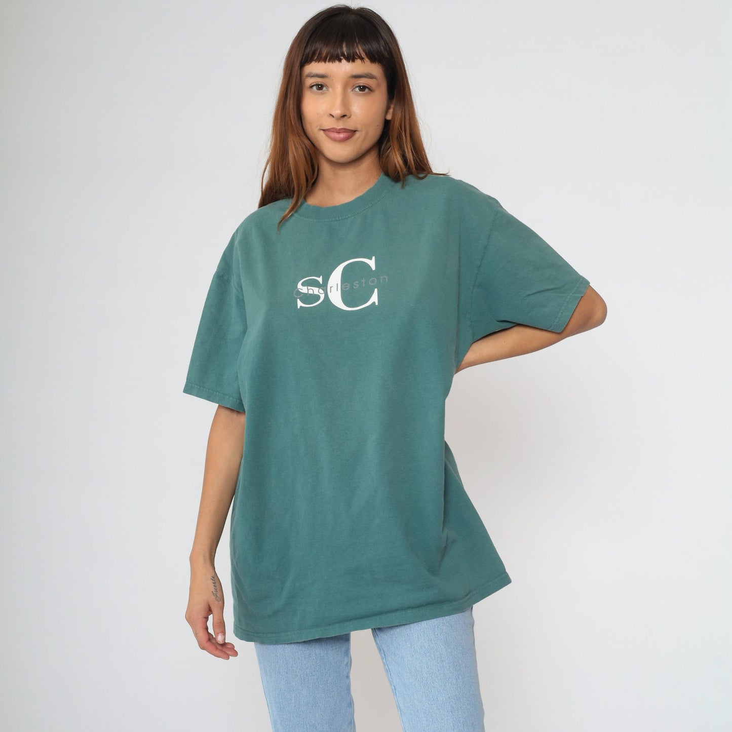 90s Charleston South Carolina Graphic Cotton T-Shirt Green Extra Large