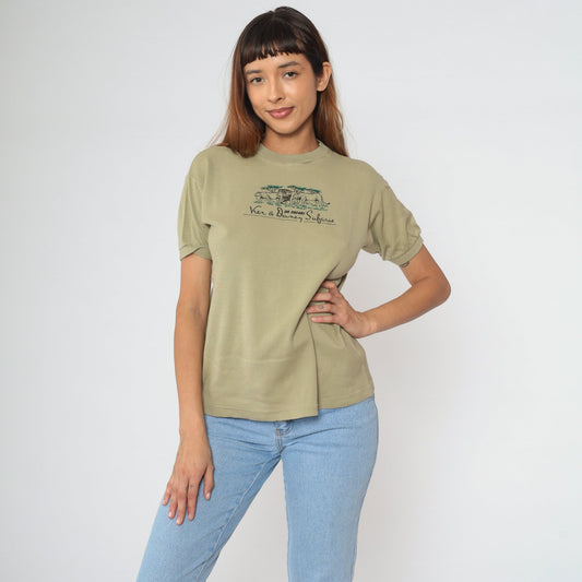 00s Ker And Downey Safaris Lion Graphic T-Shirt Khaki Cotton Medium