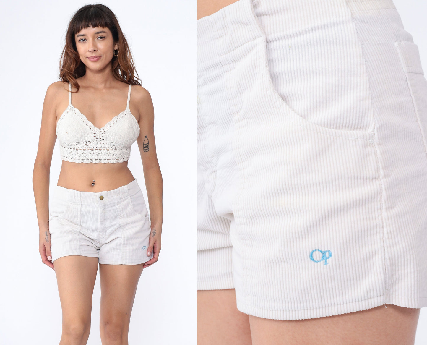 80s Ocean Pacific White Corduroy Shorts Mid Rise Surf Mens 32