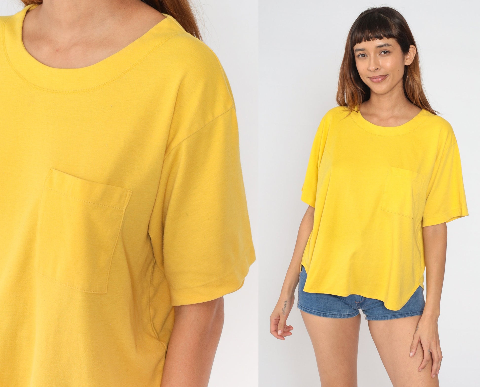 90s Yellow Pocket T-Shirt Cotton Blend Crewneck Extra Large 1X