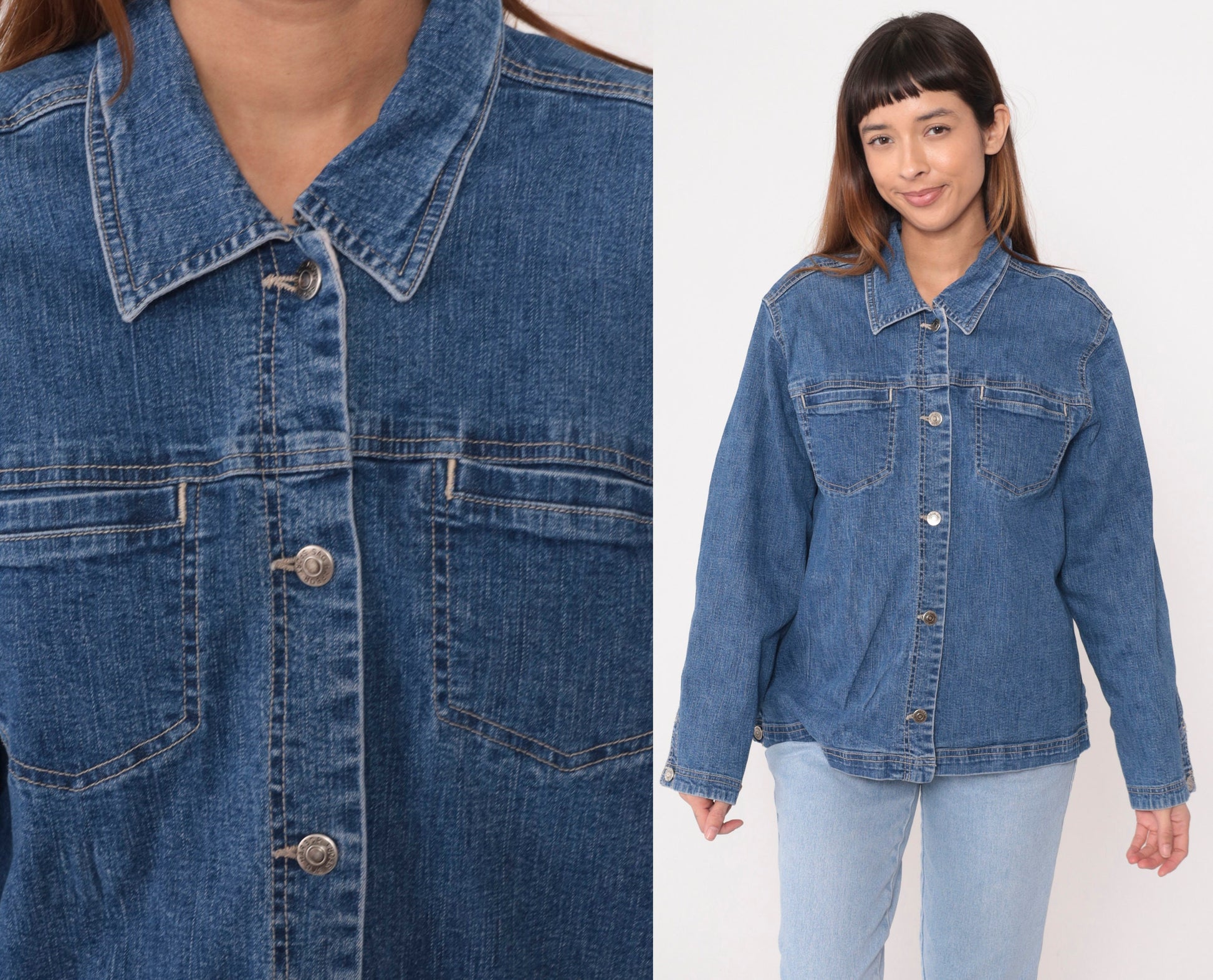 00s Sag Harbor Blue Denim Jacket Button-Up Trucker Large