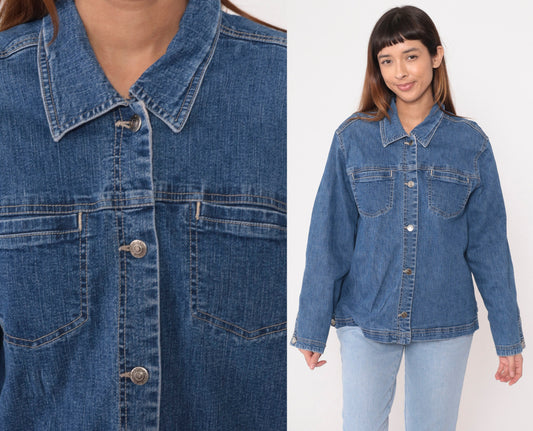 00s Sag Harbor Blue Denim Jacket Button-Up Trucker Large