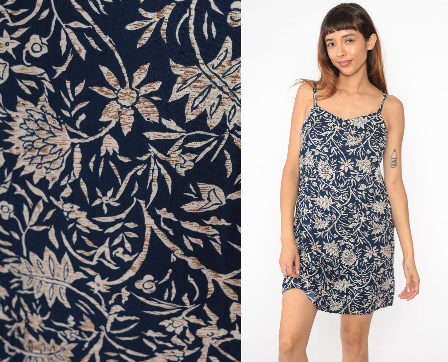 90s No Boundaries Blue Floral Mini Dress Spaghetti Strap Rayon Medium