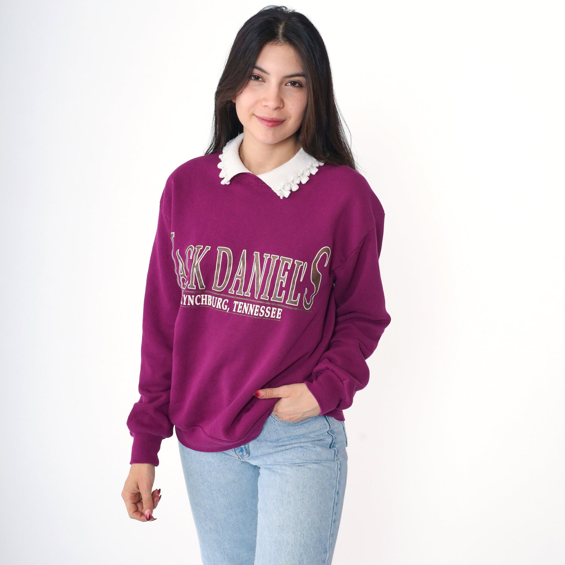 90s Jack Daniel's Lynchburg Tennessee Collared Sweatshirt Purple Medium M