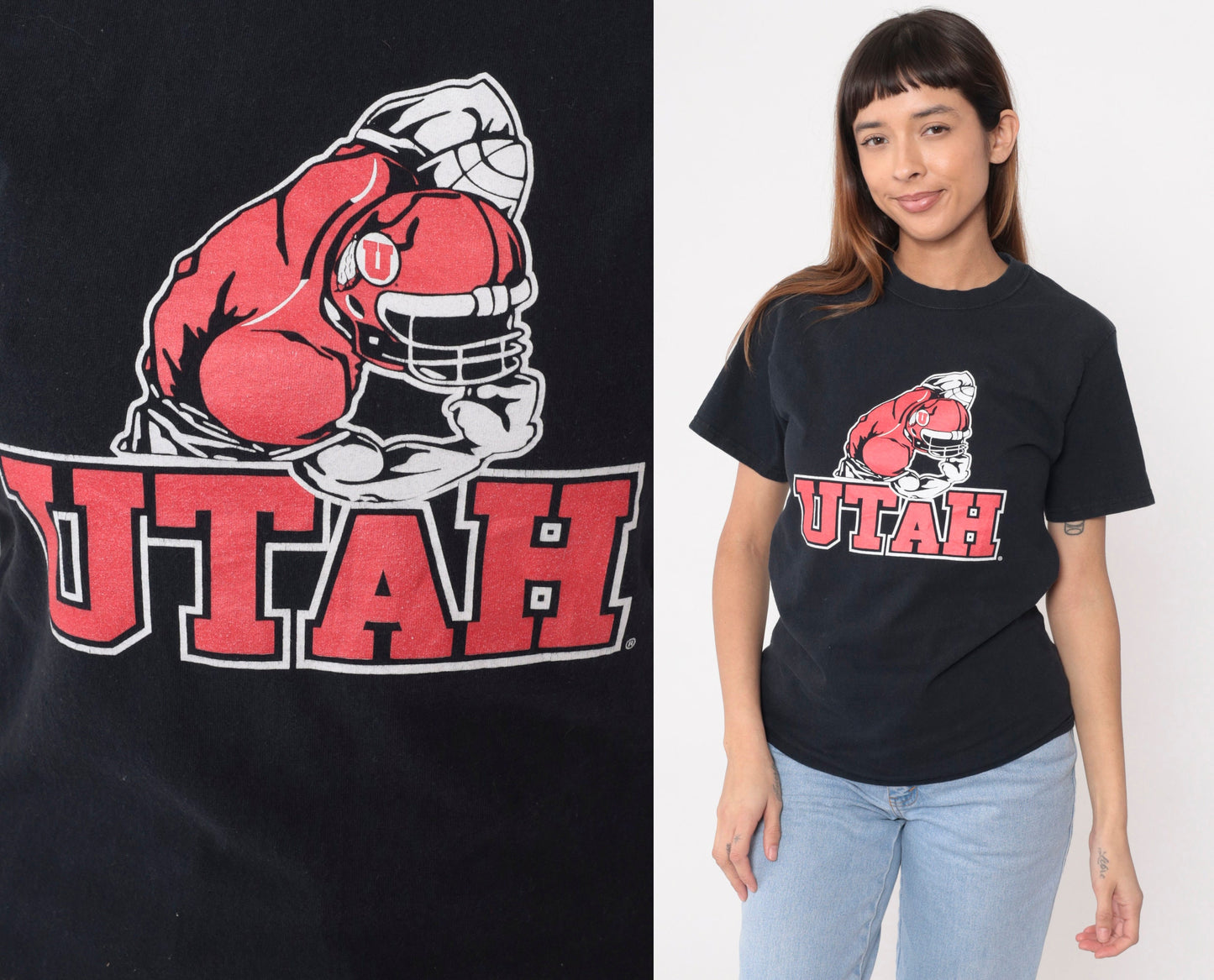 Y2K University of Utah Football Graphic Tee Black Cotton Small S