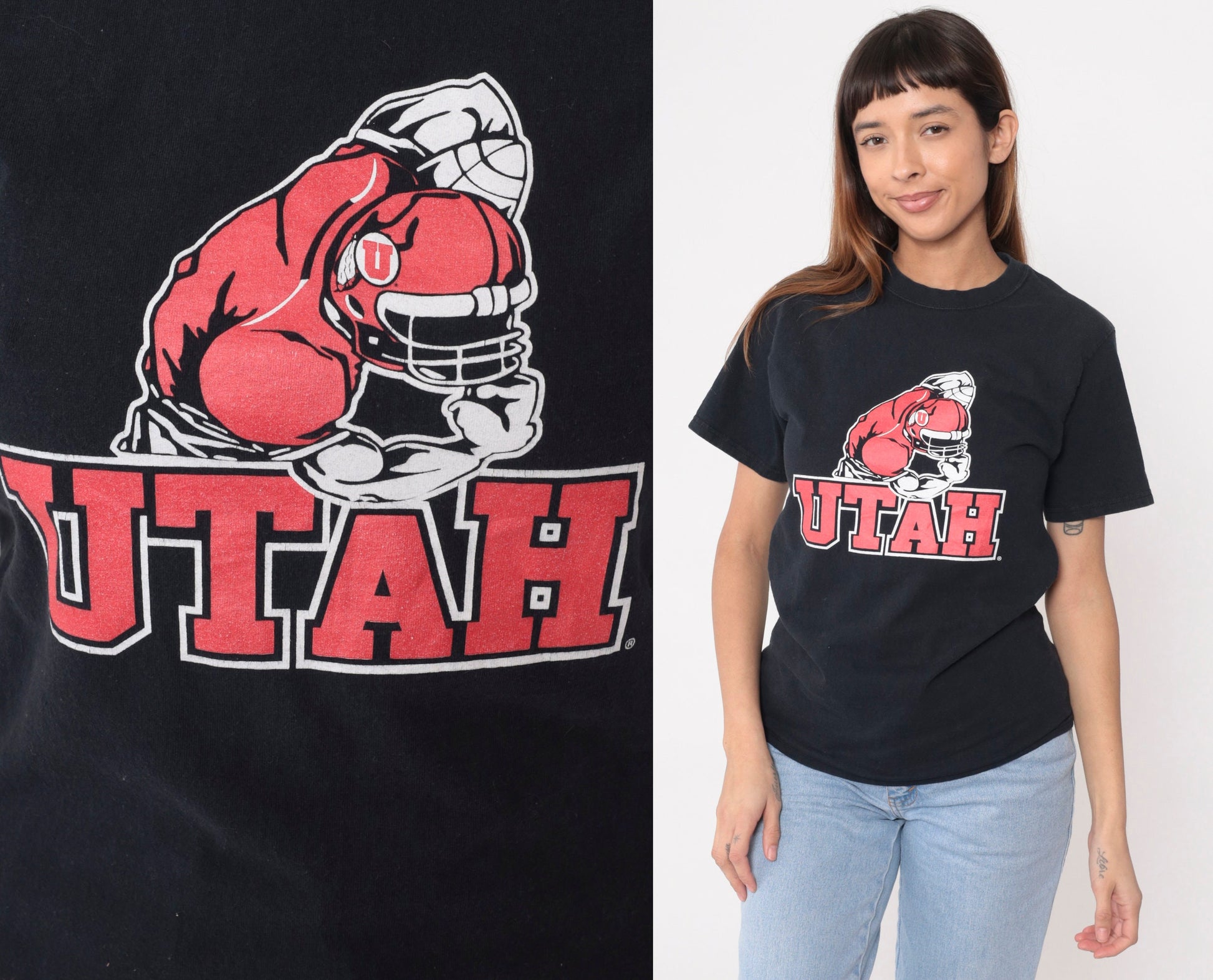Y2K University of Utah Football Graphic Tee Black Cotton Small S
