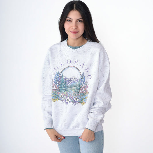 90s Colorado Mountain Floral Graphic Sweatshirt Double Collar Drop Shoulder Medium